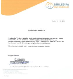 Toskana Vadisi Villaları - İş Bitirme Belgemiz.